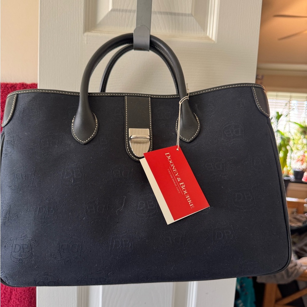 Dooney & Bourke Navy Blue with Black Leather & silver hardware Handbag/Tote